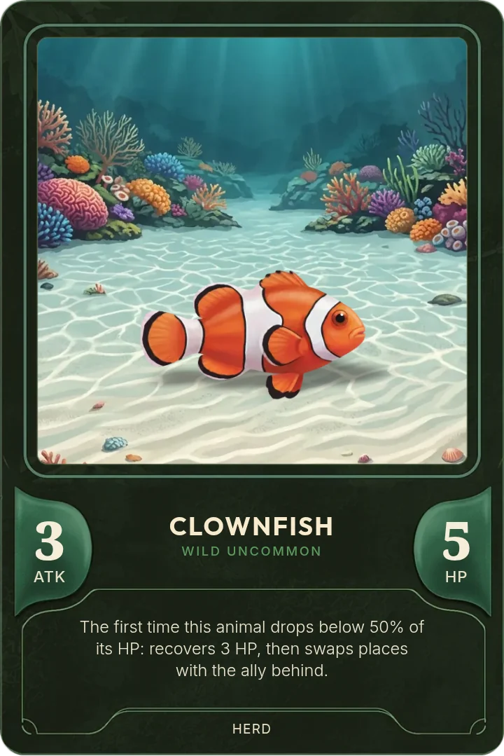 Wild Clownfish card: 3 ATK, 5 HP