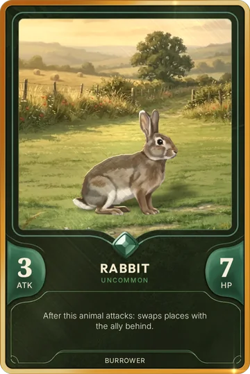 Captured Rabbit card, Gold grade: 3 ATK, 7 HP
